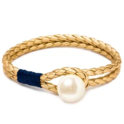 Leather Bracelets^Kiel James Patrick Pearl Knot Gold