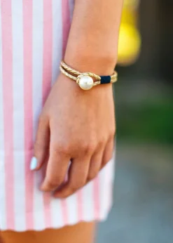 Leather Bracelets^Kiel James Patrick Pearl Knot Gold